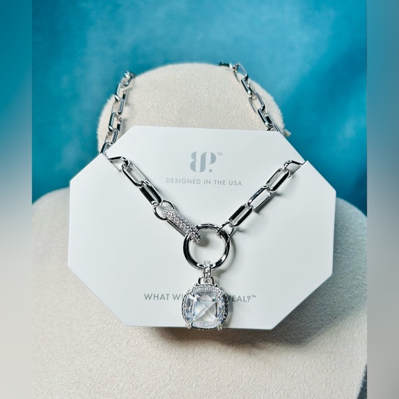 Bomb Party Necklace NK11605 Cubic Zirconia on Rhodium Plating - Picture 3 of 5